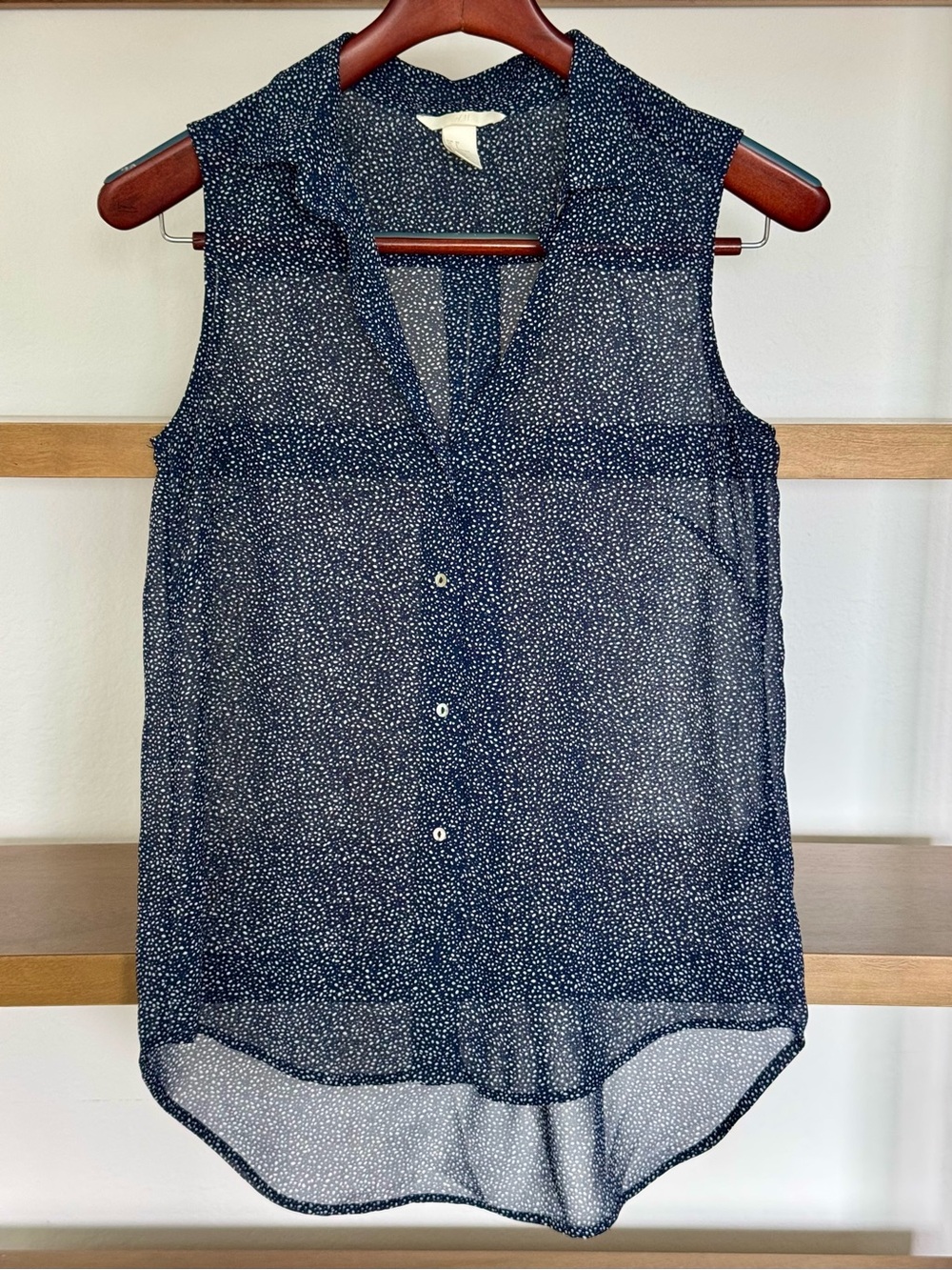 H&M Navy Sleeveless Dot-Print Button Front Blouse